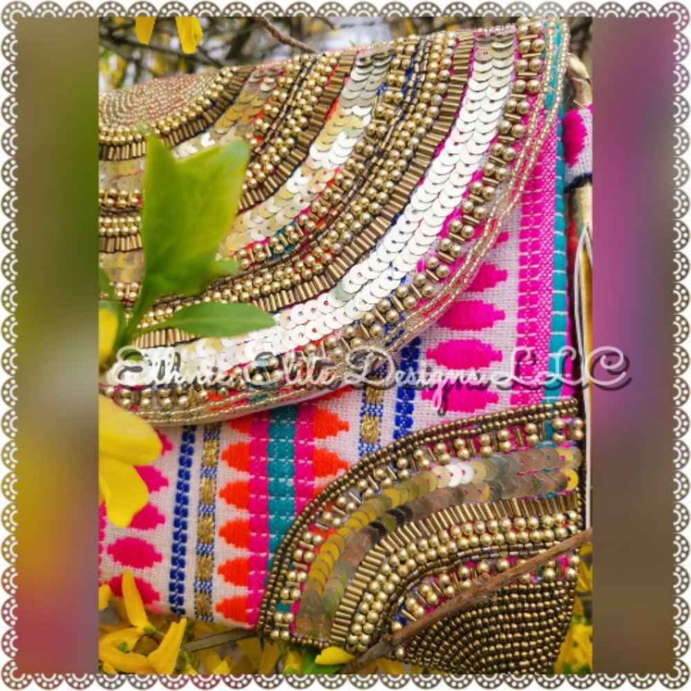 3️⃣2️⃣New boutique Handmade Banjara Jute Bag - Silver And Gold Leather Sling - Picture 1 of 11
